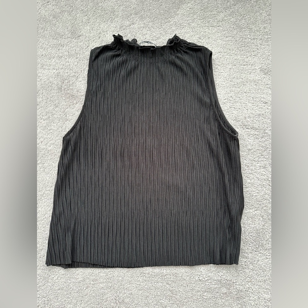 Zara Textured High Neck Black Blouse